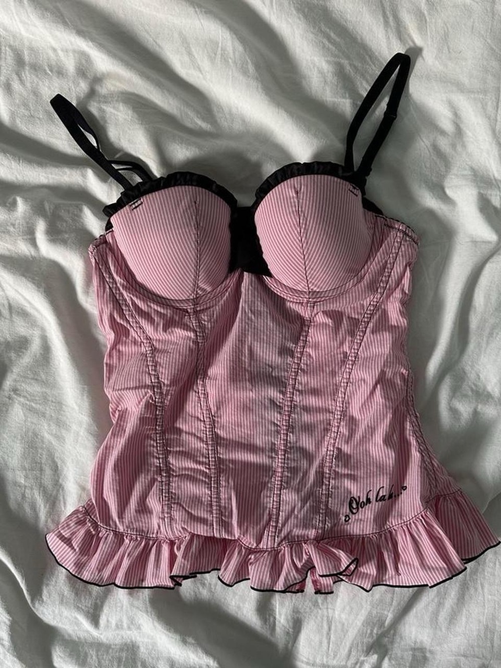 La senza Pink Striped Bustier Cami with Ruffle Hem